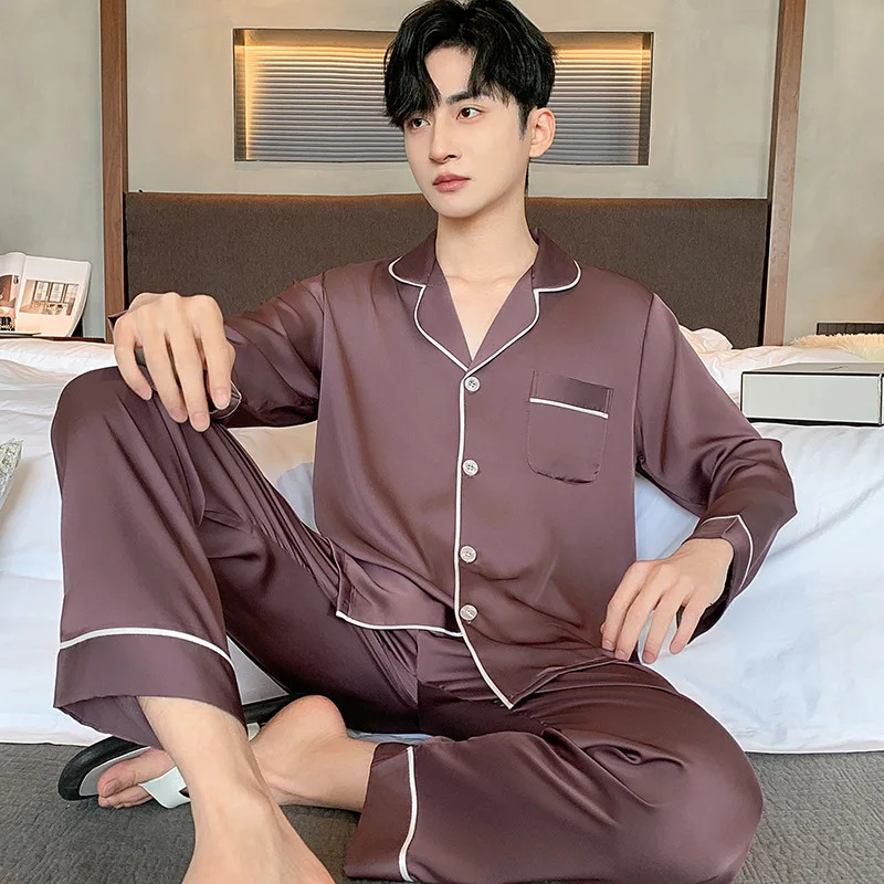Couples Pajama Set Spring and Autumn Satin Ice Silk High end Mens Summer y Classic Casual Clothing Thin Womens 250409