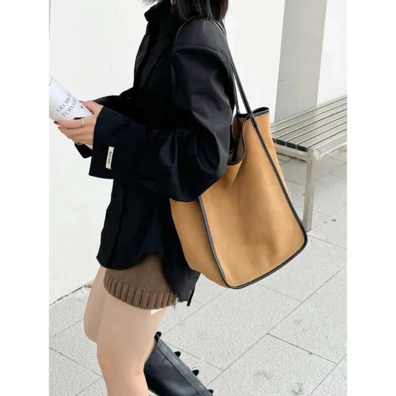 Niche Texture First-Layer Cowhide Frosted Bucket Tote Hand-Held One-Shoulder Casual Commuting Bag For Women 2024 Autumn New