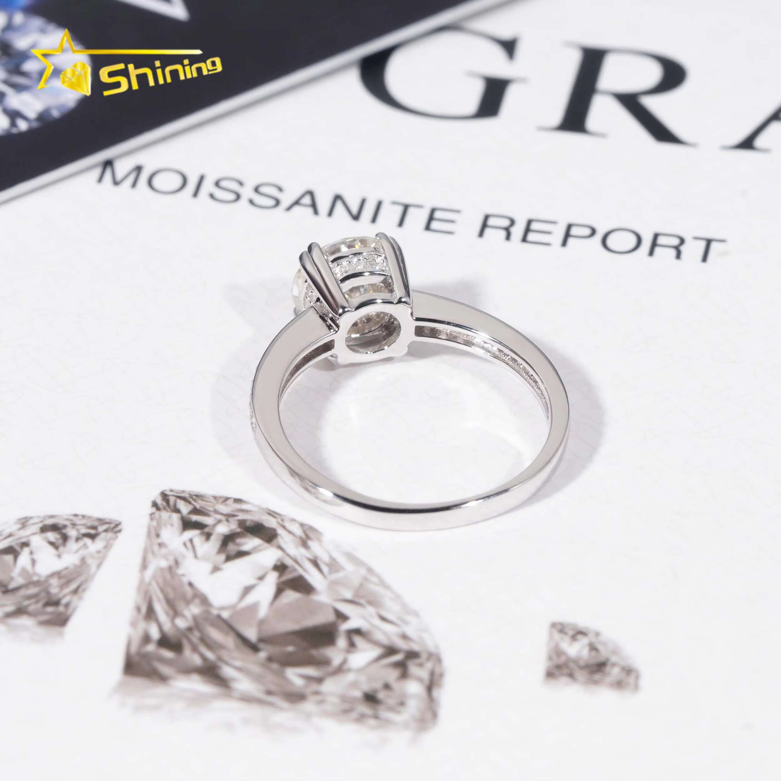 Wholesale 925 Sterling Silver Vvs Diamond Engagement Rings Women Brilliant Cut 7.5mm Gold Ring Women Rings Moissanite