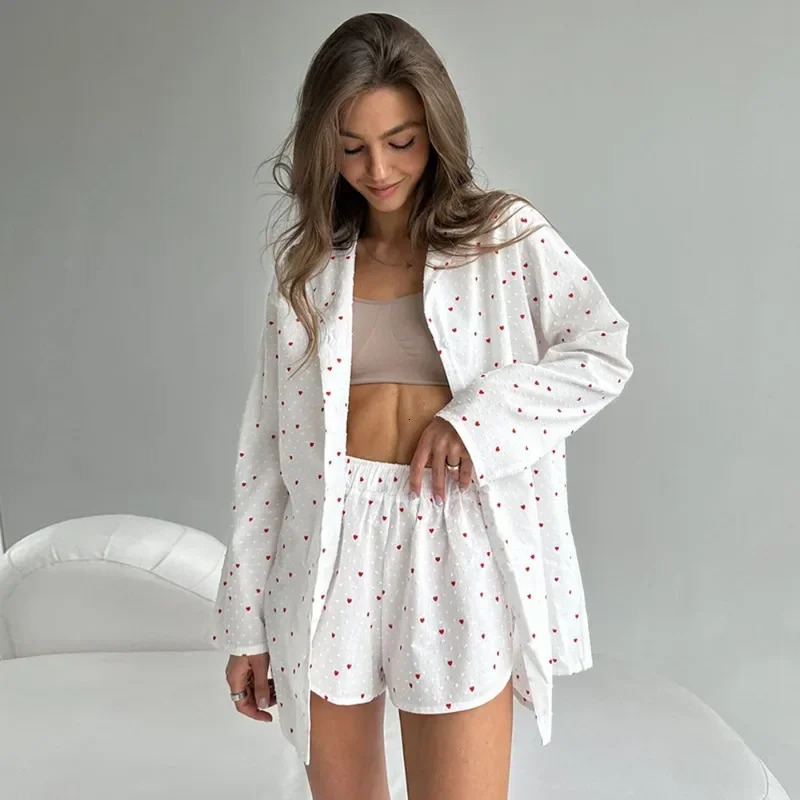 Love Printed Pajama Set for Europe and America Summer Fashionable Casual Shorts Comfortable Womens Pajamas 250409