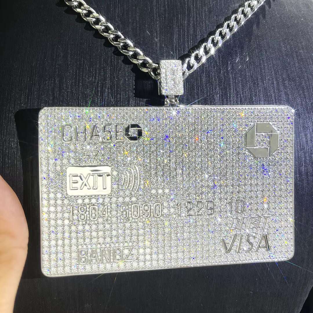 Popular Credit Card Hip Hop Pendent Pass Tester VVS Moissanite Diamond Ice Out 925 Silver Solid 10K 14K 18K Pendant