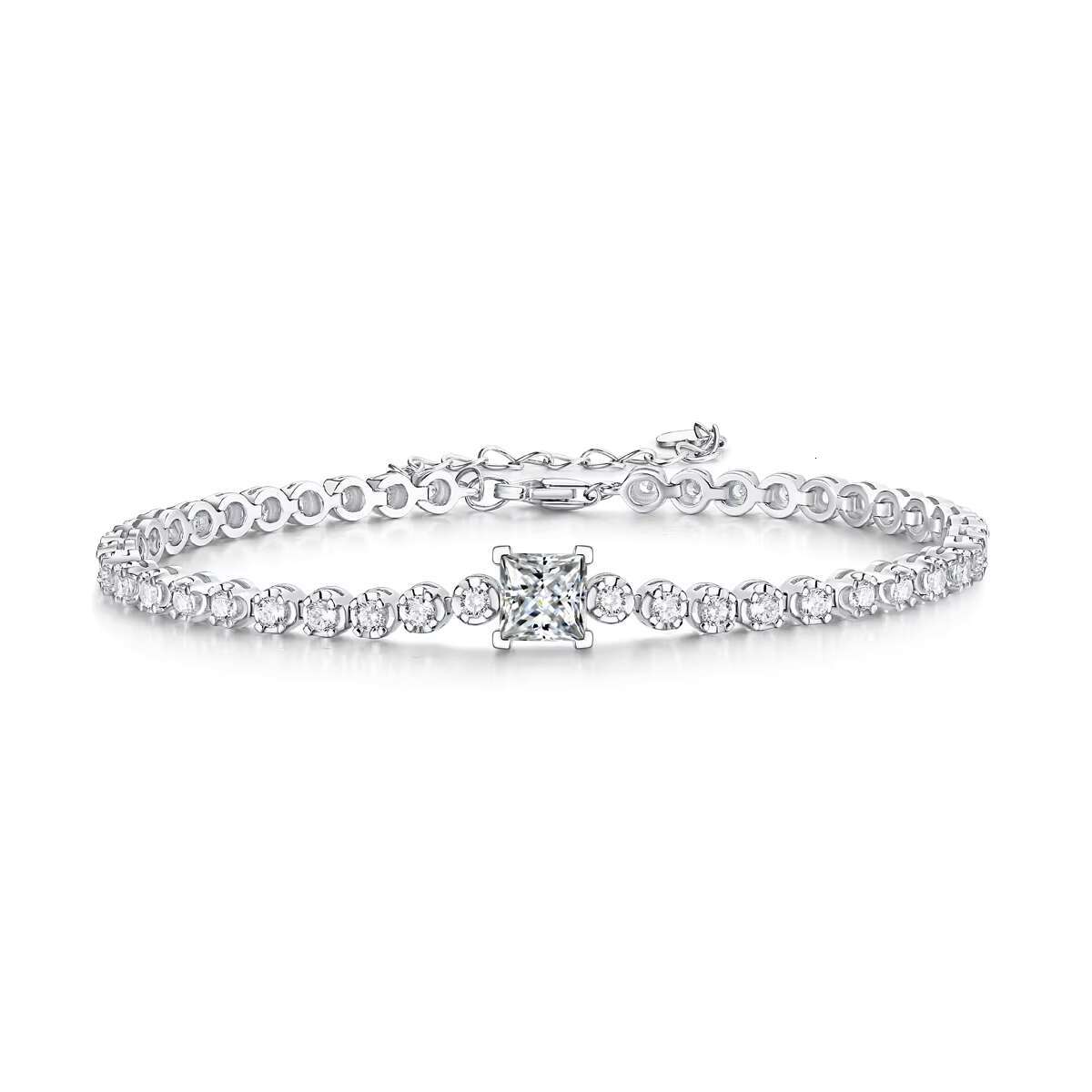 Fashion Jewelry Wholesale Vendors Silver Bangles for Women 5.5Mm Princess Square Cut Moissanite Friendship Bracelets