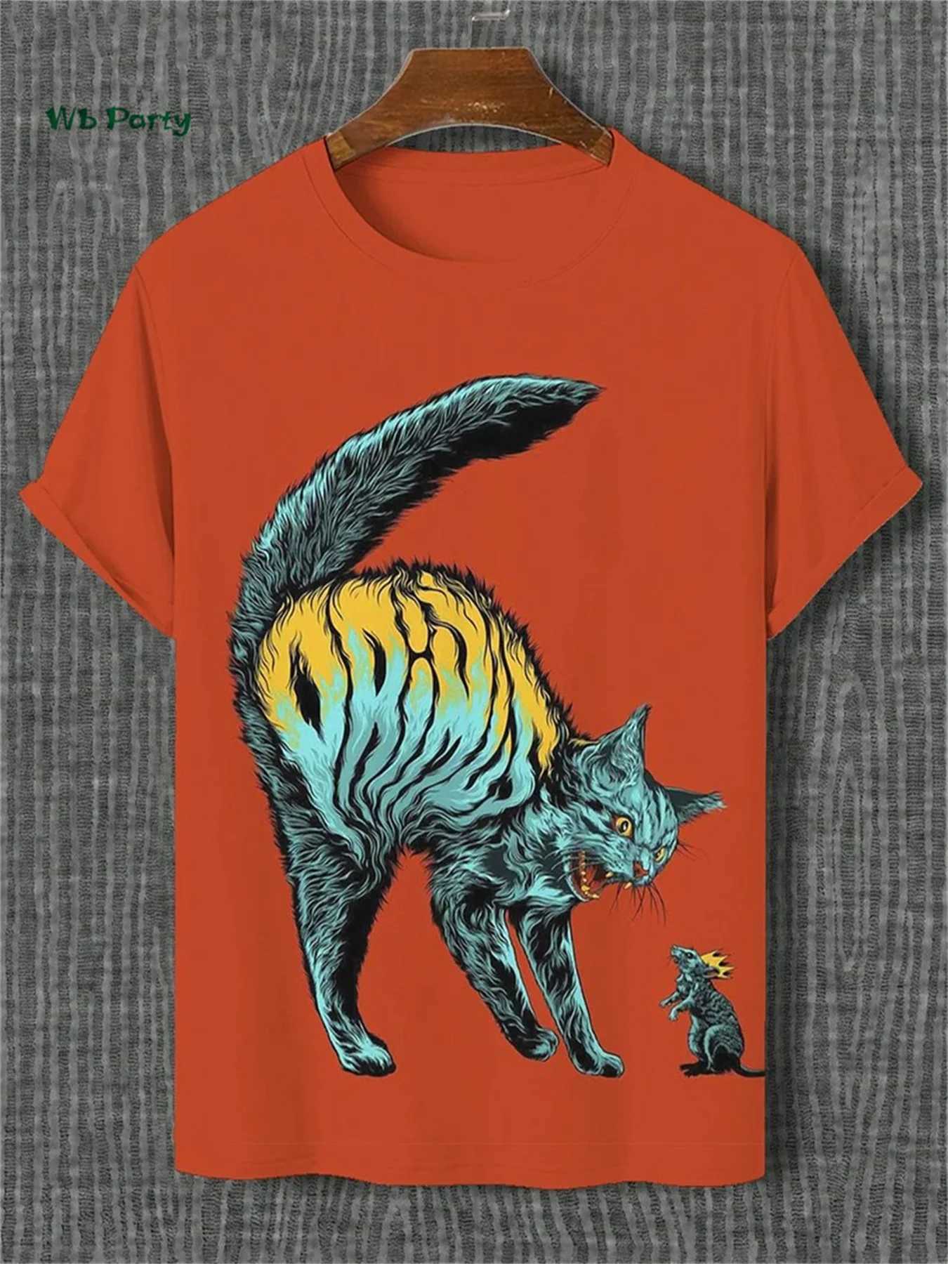 Cat pattern mens T-shirt 3D printed interesting animal short sleeved T-shirt oversized top summer daily outdoor casual mens clothingXJ250409