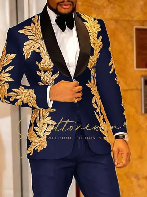 grooms wedding evening gown with gold sequins and black decals ultra-thin mens suit suitable for clothing mens wedding ball set 250408