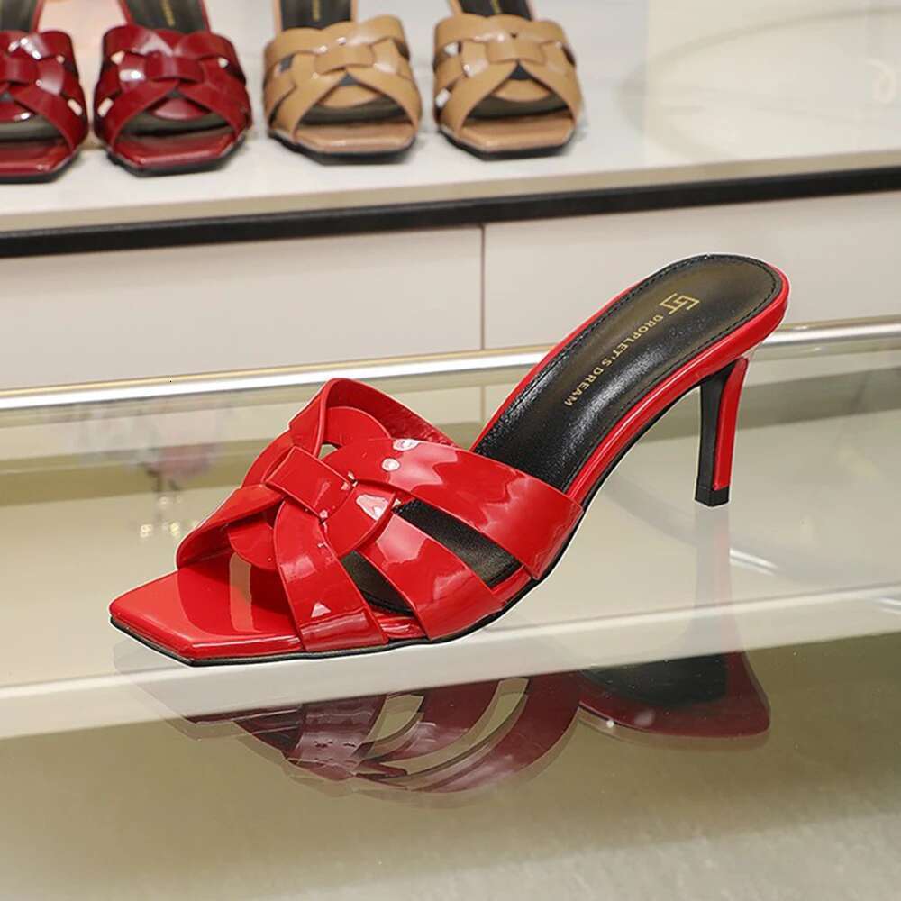 7Cm 44 Oversized Women's Shoes Designer High Heel Ladies Sandals Slides Quality Leather Slippers Wedding Party