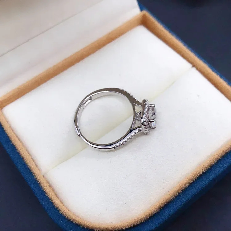 Solid 14K white gold AU585 square set diamond ring open adjustable diamond ring wedding ring 250325