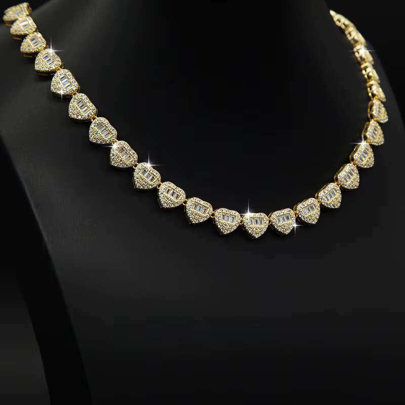 Luxury Heart Design Solid Silver 925 Hip Hop Iced Cuban Link 9mm 7A Zircon Full Diamond Womens Fine Jewelry Necklace
