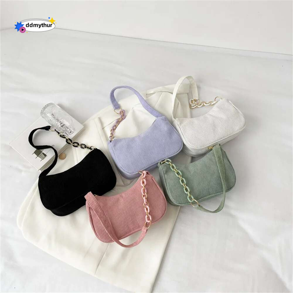 Fashion Vintage Handbags Women Autumn Winter Corduroy Underarm Bag Zipper Shoulder Small Bags Female Soft Casual Clutch Handbag ddmythur