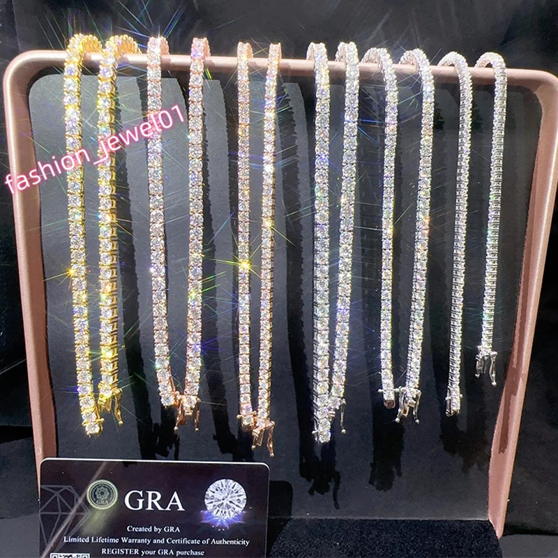 2025 New Unisex Hip Hop Moissanite Tennis Chain for Women Original 925 Sterling Silver Gold Man Moissanite Bracelet Chain Hiphop