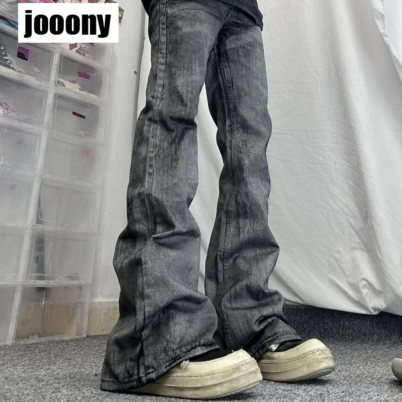 Harajuku Washed Retro Straight Wide Leg Denim Pants Versatile Mens High Street Baggy Casual Shining Jeans Spring Autumn 250408