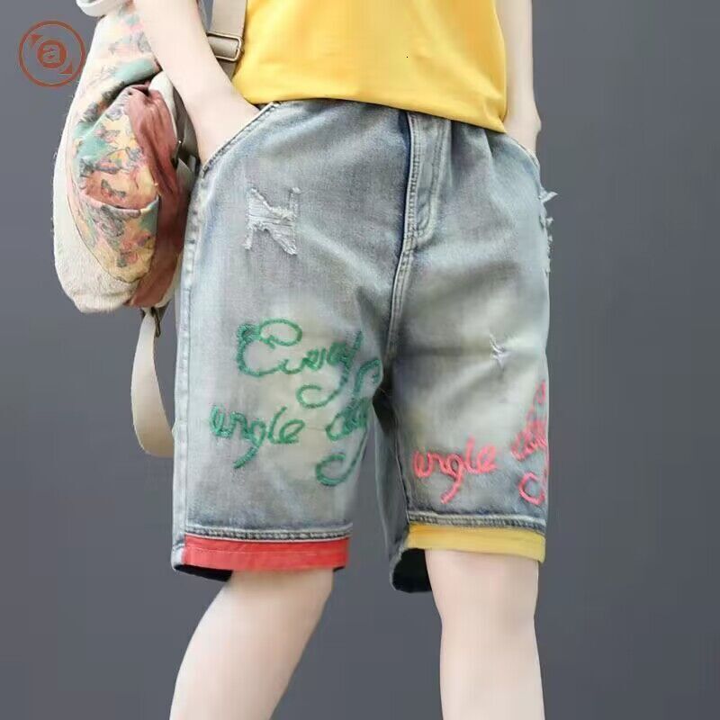 2025S Women S Designer Shorts Summer New Style Artistic Embroidery Loose Hole Embroidered Elastic High Waist Haren Cowboy Shorts For Women Hot Pants B