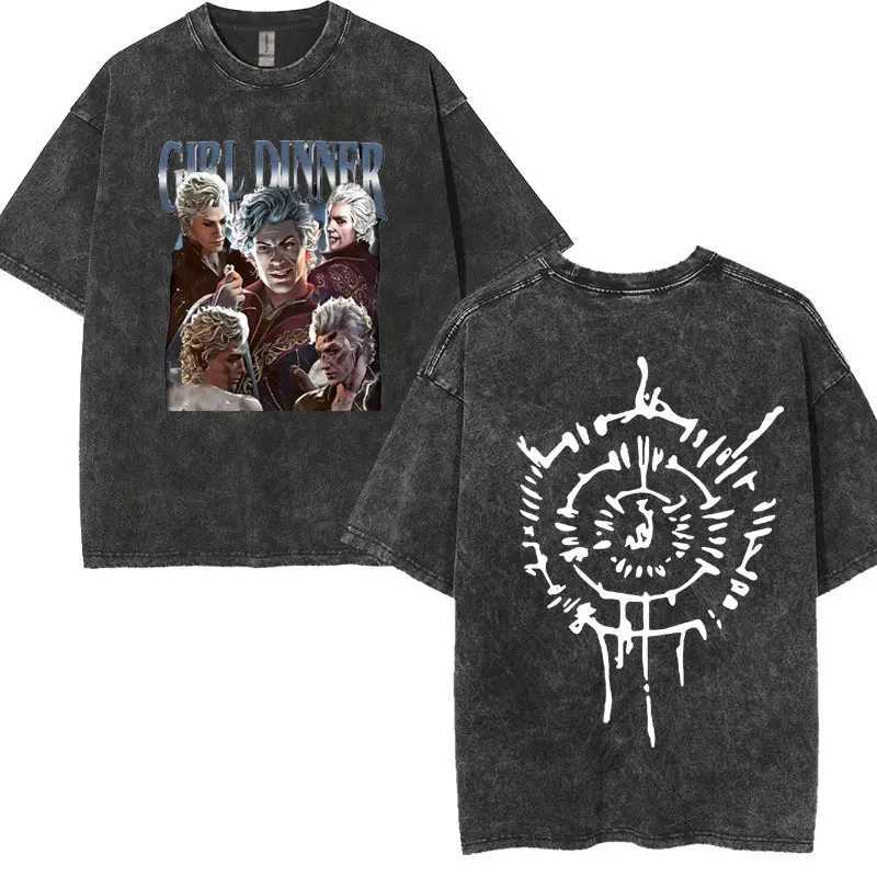 Astarion Pale ELF T-shirt Baldurs Gate 3 Girls Dinner Retro Washed T-shirt Mens Casual Street Y2k T-shirtXJ250409