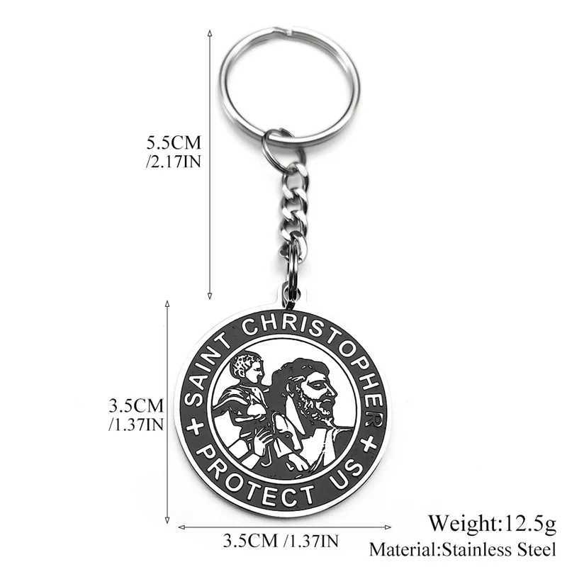 St. Christopher Protect Us Womens Medal Keychain Mens Stainless Steel Orthodox Angel Catholic Keychain Jewelry GiftXJ250409