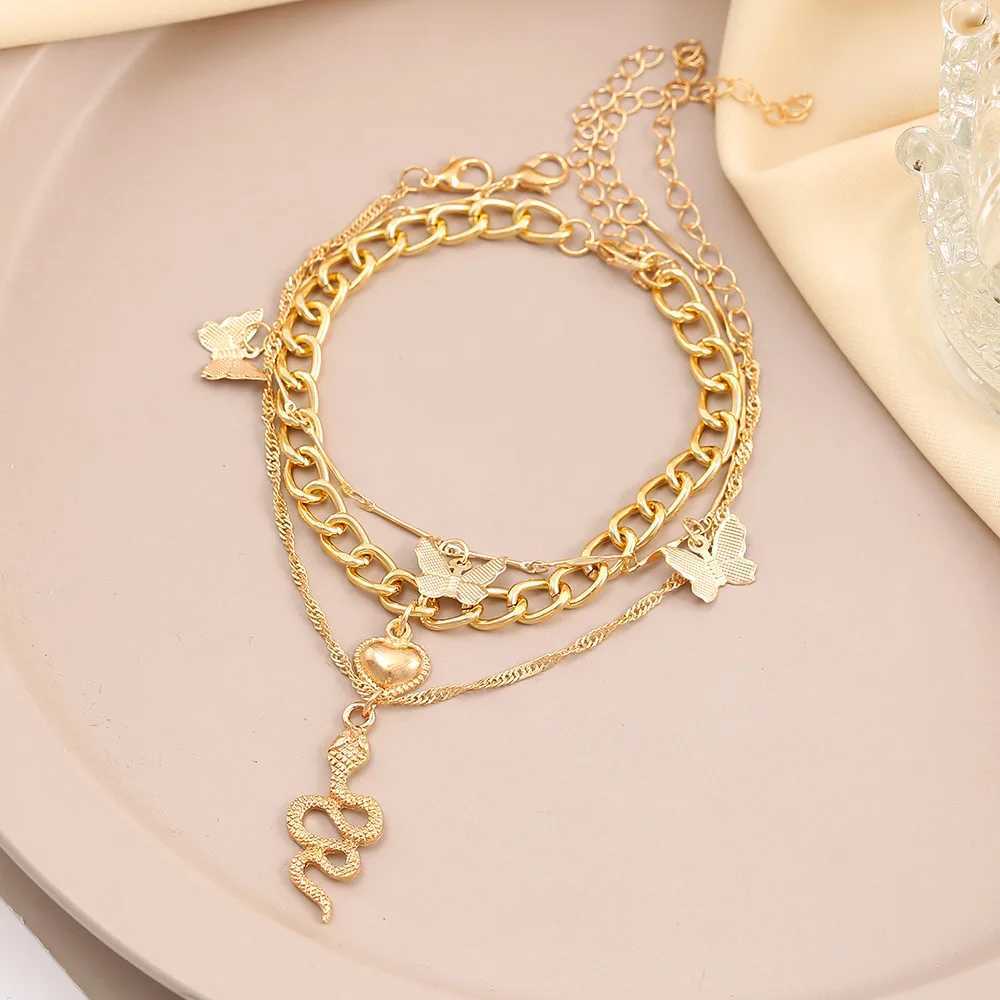 3Pcs Bracelet European And American Simple Temperament Women Jewelry New Creative Snake Gold-color Popular Anklet Z250408