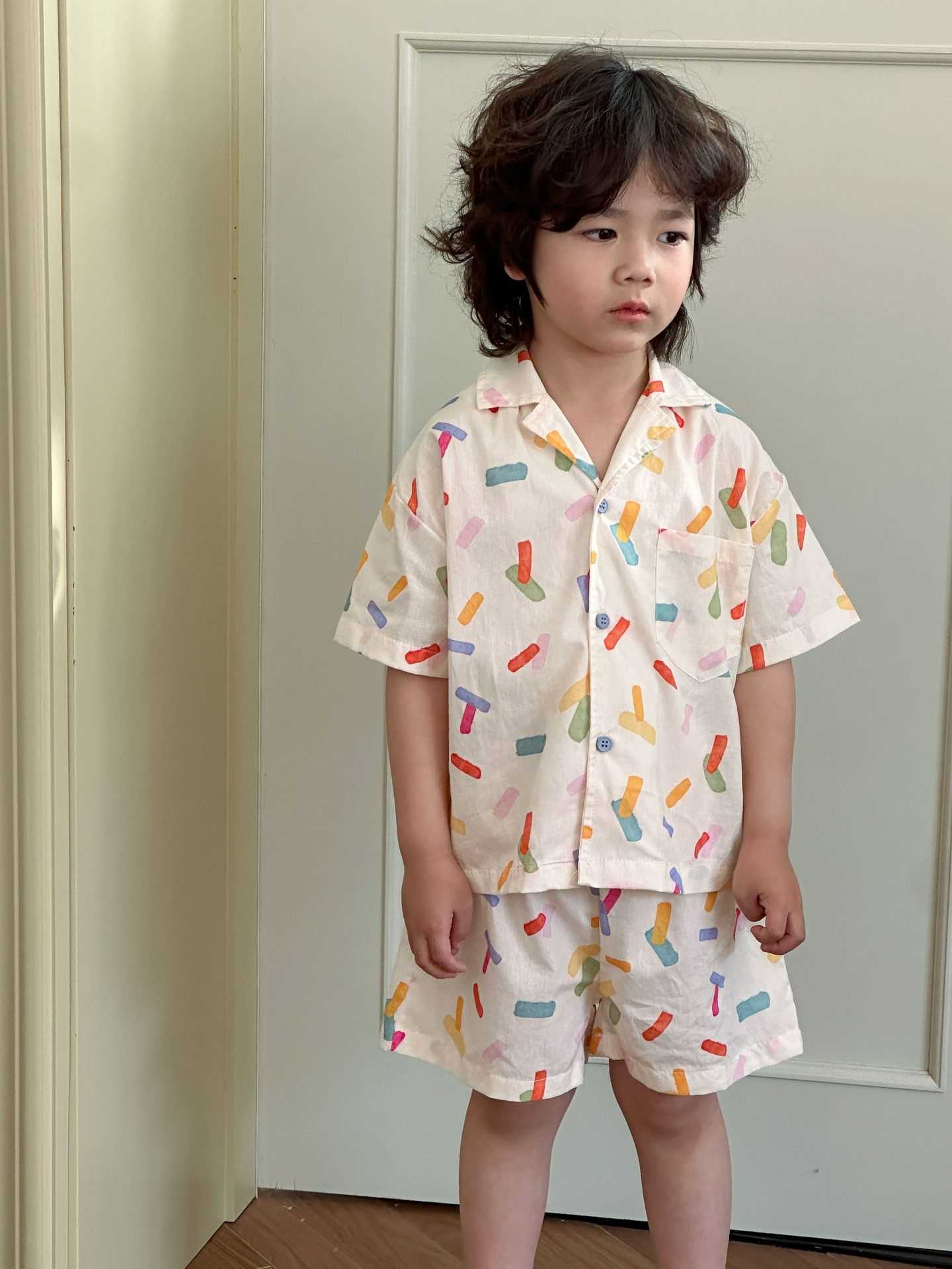 Brother and sister summer clothes childrens summer set boys pure cotton vacation style 2025 new baby western-style girls dress S2548