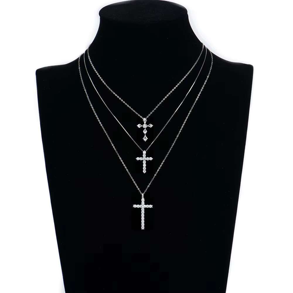 Fine Jewelry 925 Silver Mossanite Diamond Jewelry Cross Pendants Necklaces White Gold/Gold/Rose Gold Color Fashion Jewelry