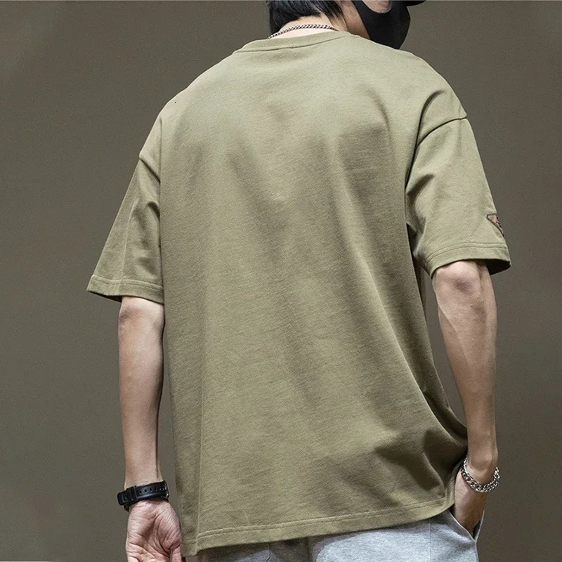 Summer mens short sleeved letter printed Tshirt with cargo pocket casual cotton Oneck top Y2K streetwear oversized 250409