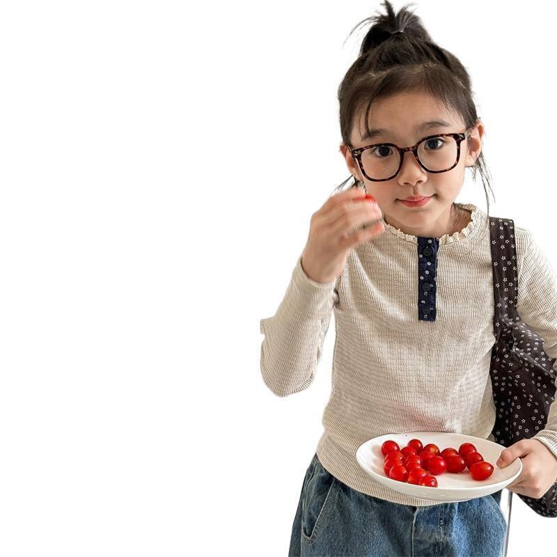 Ddmyshoesvip Solid Color Skin Friendly Korean Girl Baby Lace Round Neck Base Shirt Children S Versatile Long Sleeved T Shirt
