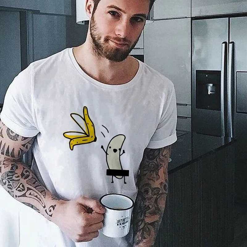 Mens T-shirt Summer Cute Banana Fun Design Fashionable Mens T-shirt Top White O-neck Casual Fashion T-shirt Street ClothingXJ250409