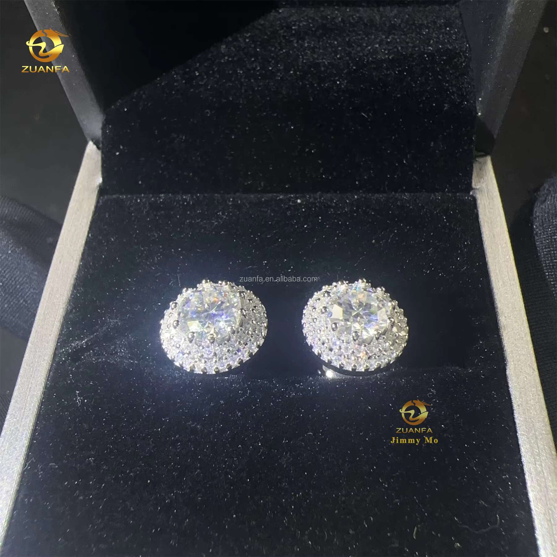 Stylish Fashion Style Drop Shining Hip Hop Circle Crescent Shape Iced Out Moissanite Diamond VVS1 Stud Earrings Man Gift
