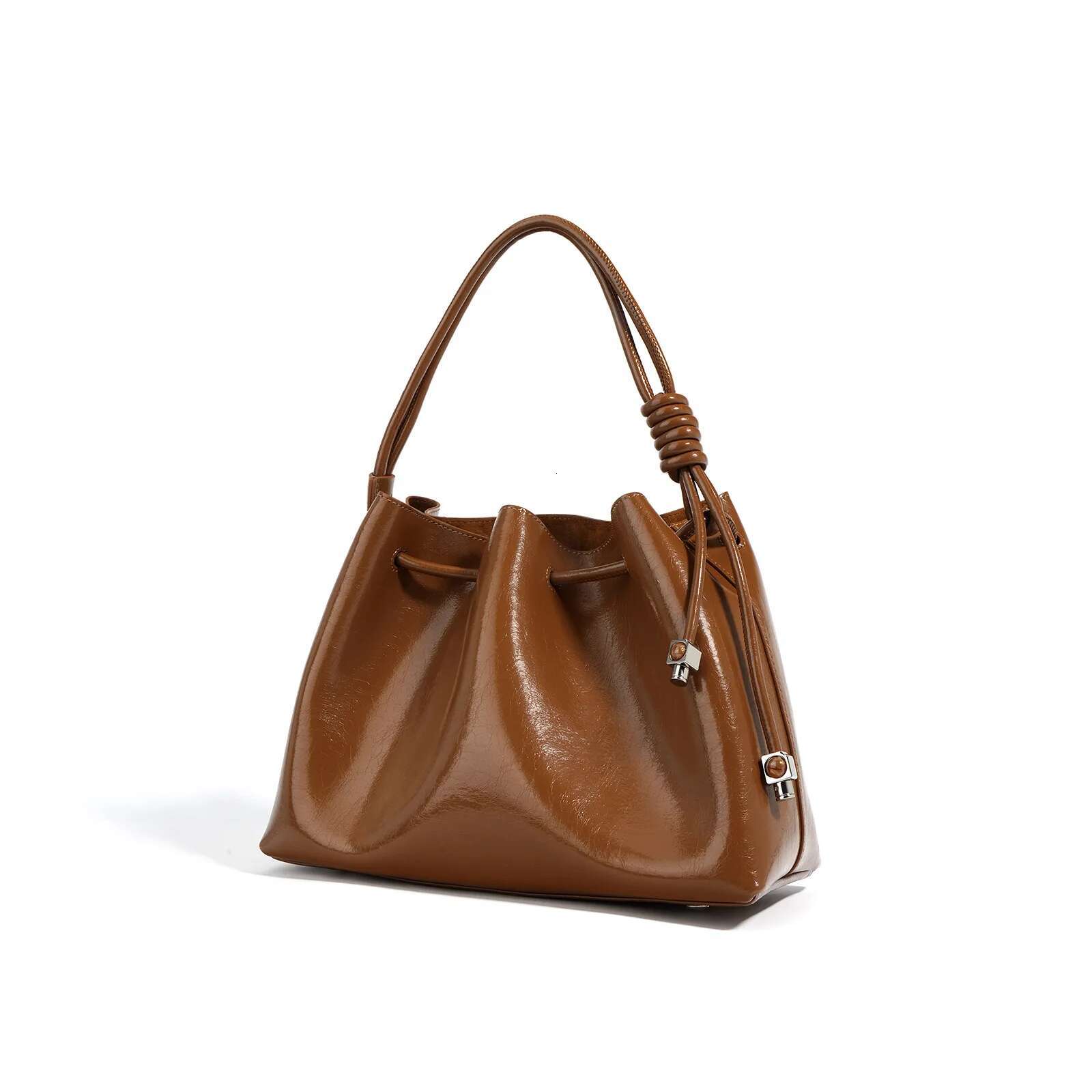 New Fall Winter Genuine Leather Women's Female Commuting Fashion Bucket String Clouds Handbag Ladies Brand Bag