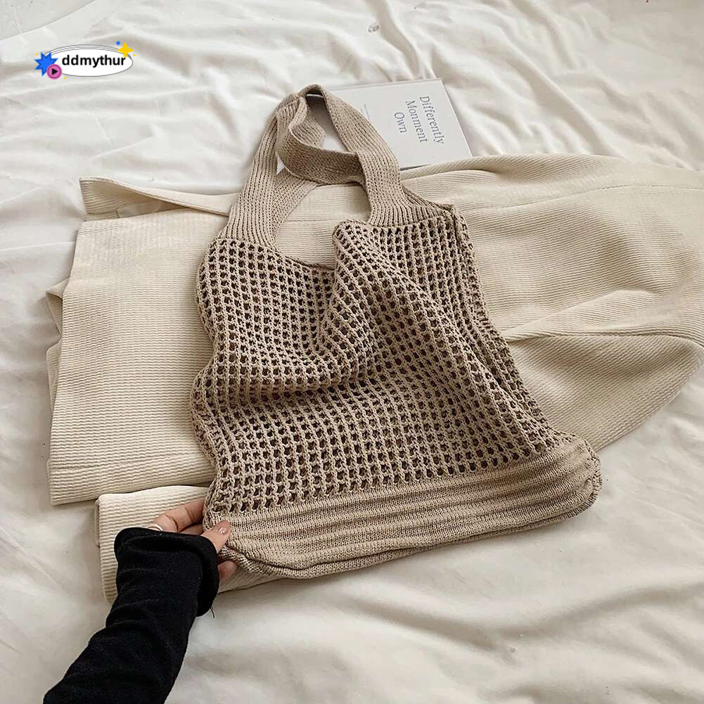 Women Knitted Tote Crochet Shoulder with wer Decor Hollow Out Handbag Casual Beach Outdoor Travel Bag ddmythur