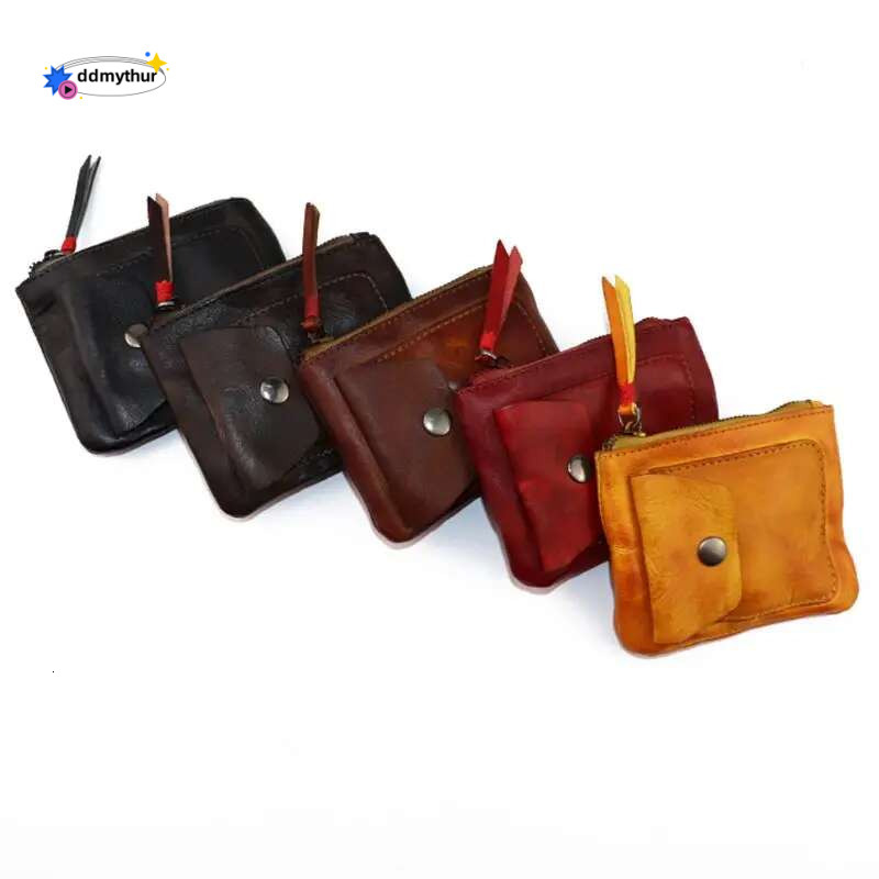Genuine Leather Coin Purse Vintage Mini Zipper Wallets Case Storage Bag Card Holder Pocket for Men Women ddmythur
