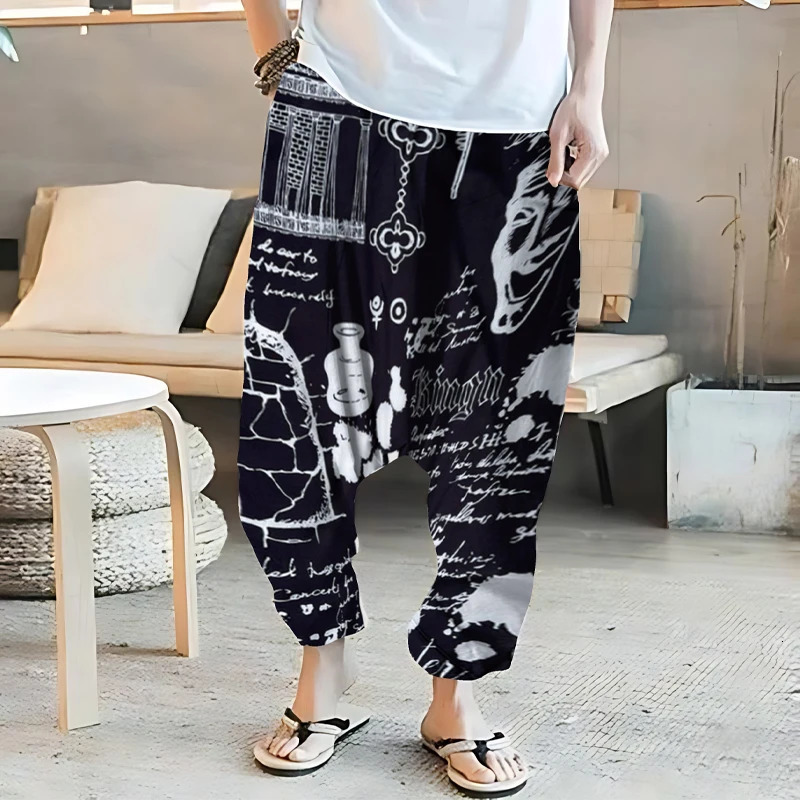 Mens Haren Pants Polyester Comfort Breathabilit Lantern Fashionable Casual Loose Essential For Home Vacation Parties 250408