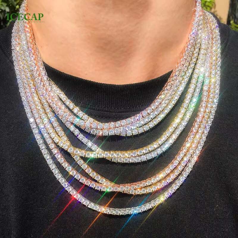Fine Jewelry 925 Sterling Silver VVS Moissanite Iced Out Hip Hop Tennis Chain Diamond Necklace for Men Women