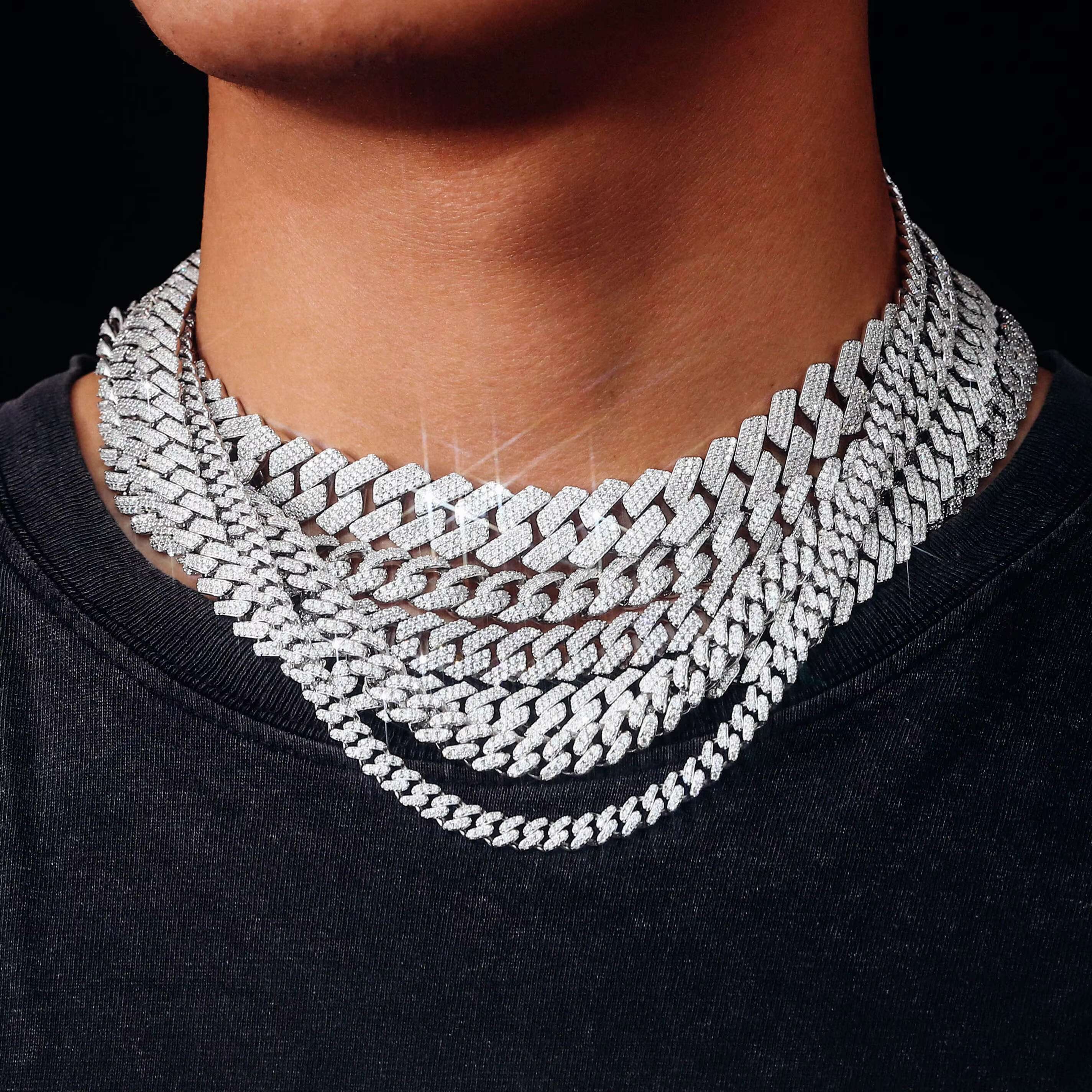 Wholesale 6mm 8mm 10mm 12mm 15mm Moissanite Cuban Link Chain Necklace Men Hip Hop Moissanite Cuban Bracelet 925 Sterling Silver