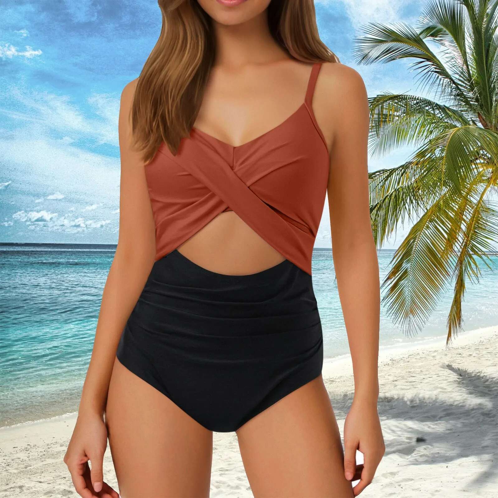 Dongdumaoyi Sexy Backless Cross Swimming Suit Hollow Sling One Piece Swimsuit Fashion Color Matching Swimwear Bathing Suits For Women Bikini