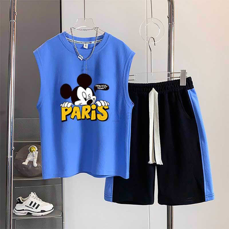 Disney Childrens and boys summer clothing set 2025 new fashionable summer big boy internet celebrity handsome and cool trendy clothesXJ250409