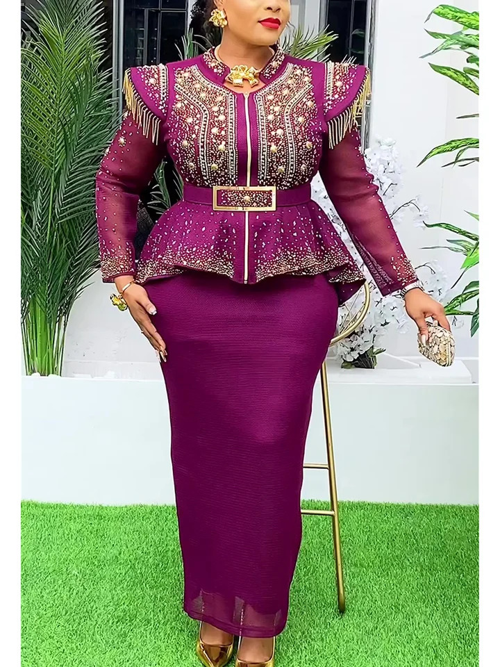 African Womens Clothing 2Piece Top and Ski Wear Dashiki Ankara Suit Dress Plus Size Wedding Party 250409
