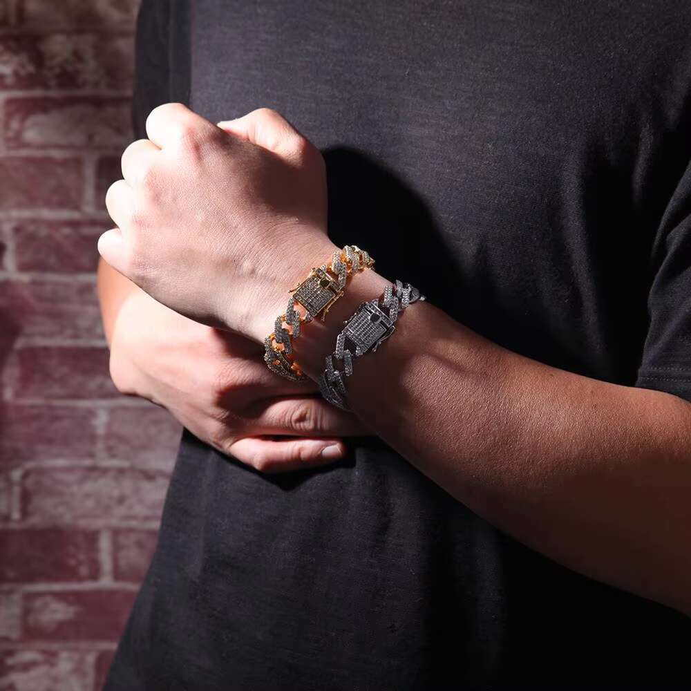 Sier plated gold-plated brass ice out AAA CZ micro dense zircon Miami necklace chain bracelet for men and women