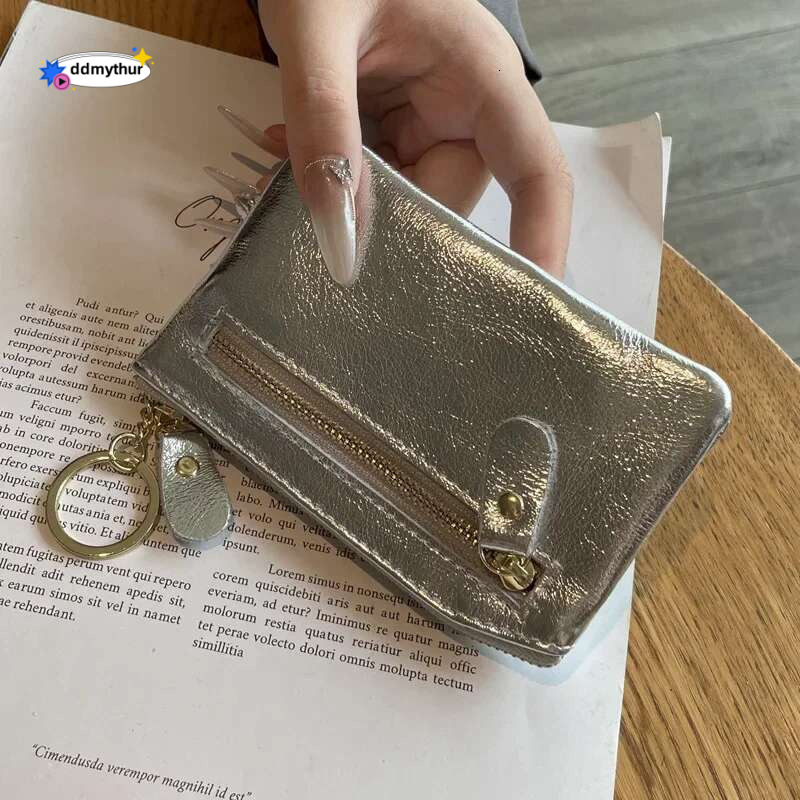 Fashion Genuine Leather Zipper Purse Mini Cute Wallet for Women Portable Key Card Holder Coin Bag Pouch with Keychain ddmythur