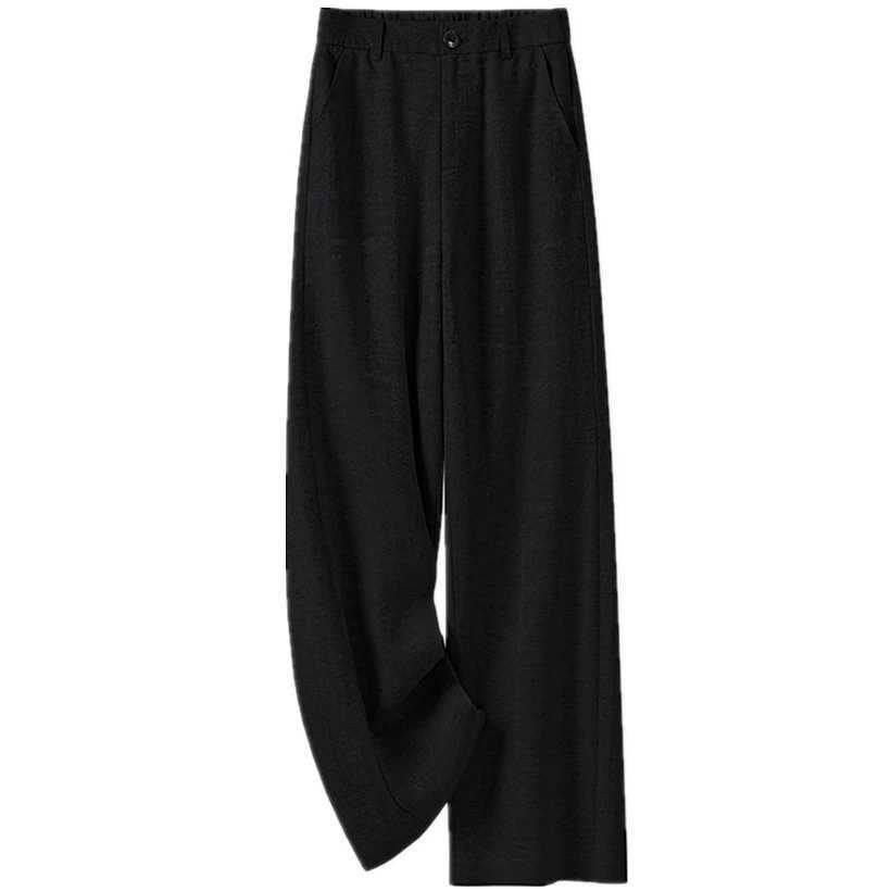 Beige womens elastic wide leg pants fashionable casual linen pants summer/autumn girls pants Asian sizes 26-31XJ250403