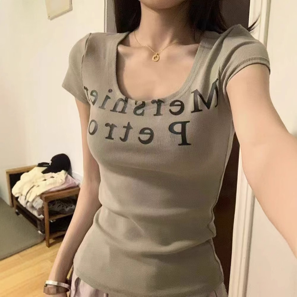2025S Designer Women S T Shirt American Spicy Girl Letter Printed U Neck Short Sleeved T Shirt For Women S Summer New Design Pure Desire Style Top