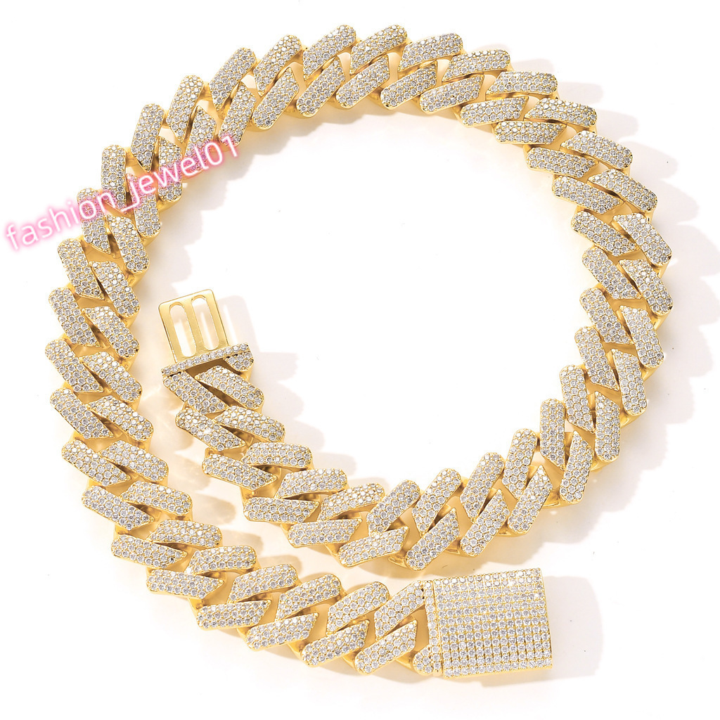 Hip Hop Fine Jewelry Men 20mm Chunky Miami Cuban Chain Cubic Zircon Brass 14k Gold Plated Thick Prong Cuban Link Chain Necklace