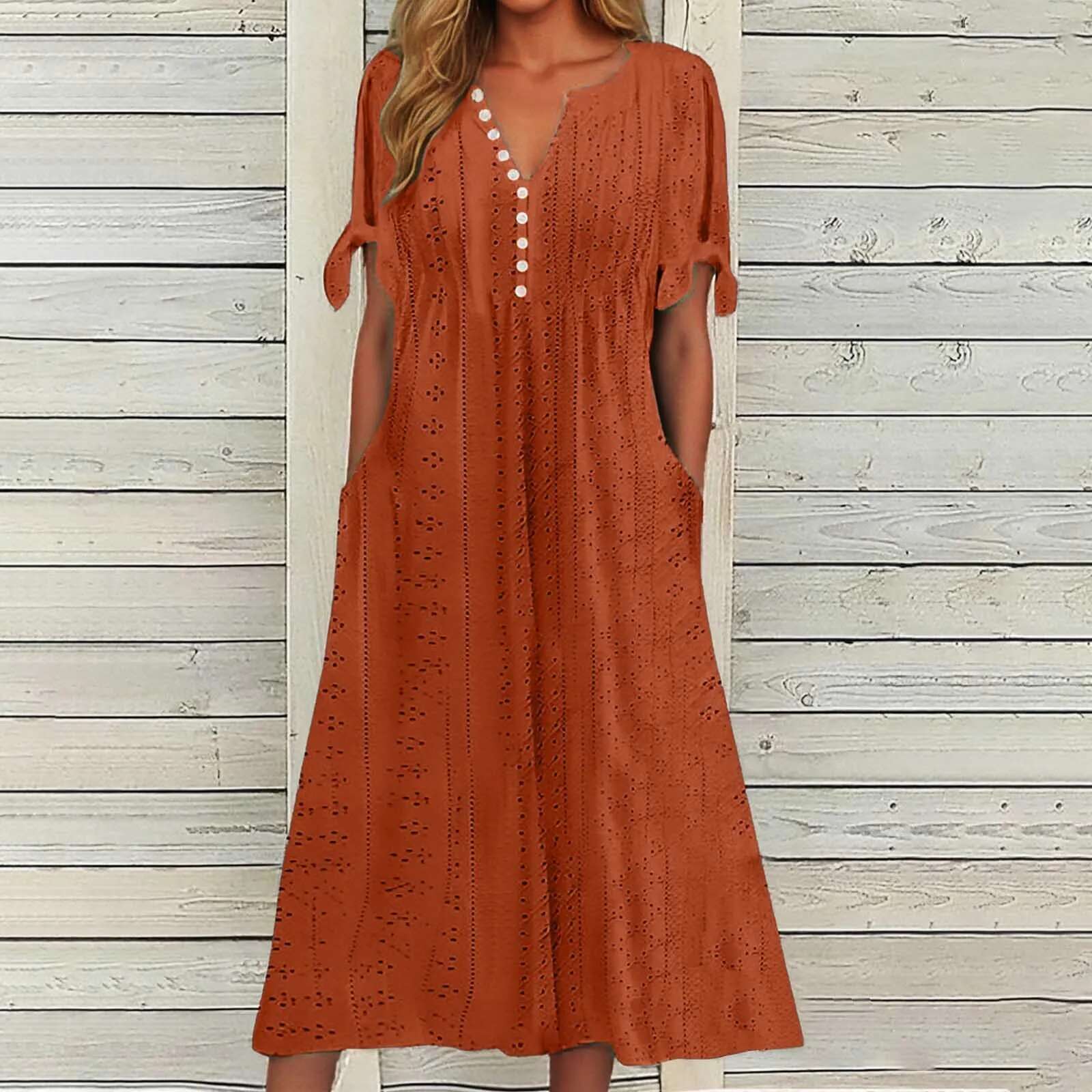 Dongdumaoyi Summer New Women S Dress With Hollow Out V Neck Lace Bow Tie Chic Elegant Long Dresses Pullover High Waist Green Beach Vestidos