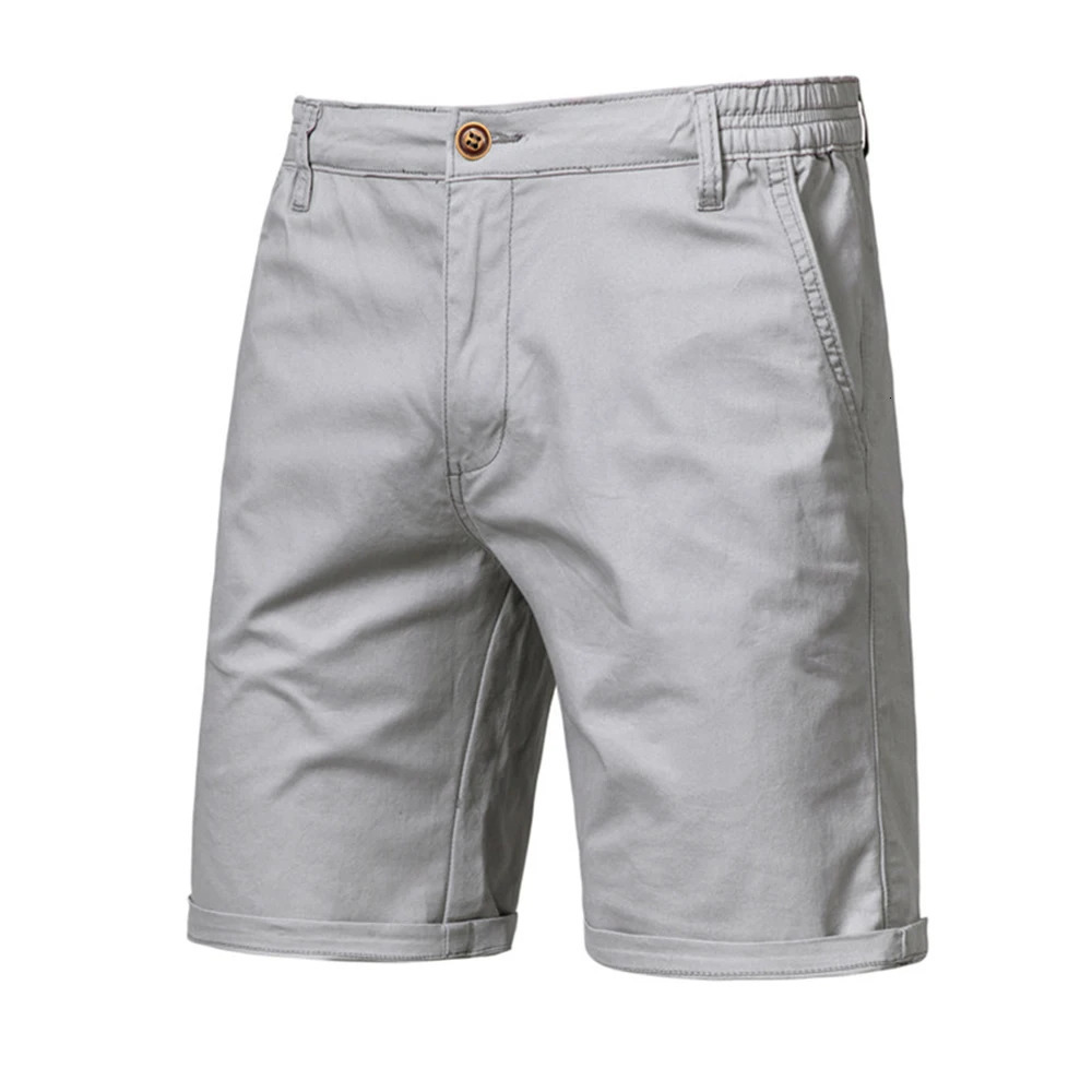summer 100% pure cotton mens solid color elastic waist shorts highquality casual business 250409