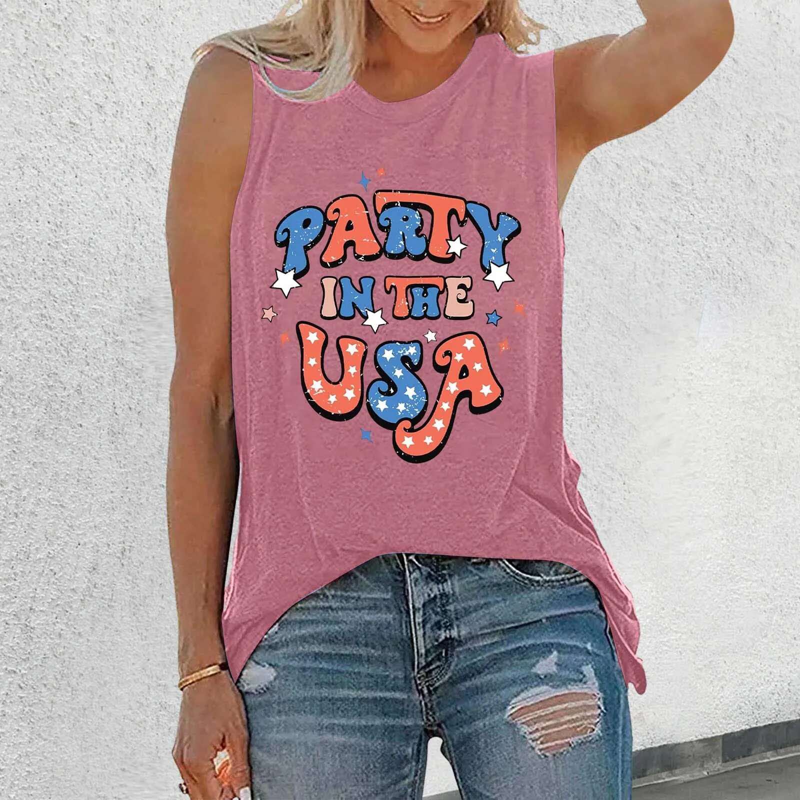 Dongdumaoyi Party In The USA Tanks Fashion Sleeveless Independence Day Tank Tee Camisole Casual Top For Summer Women S Tight Underwear