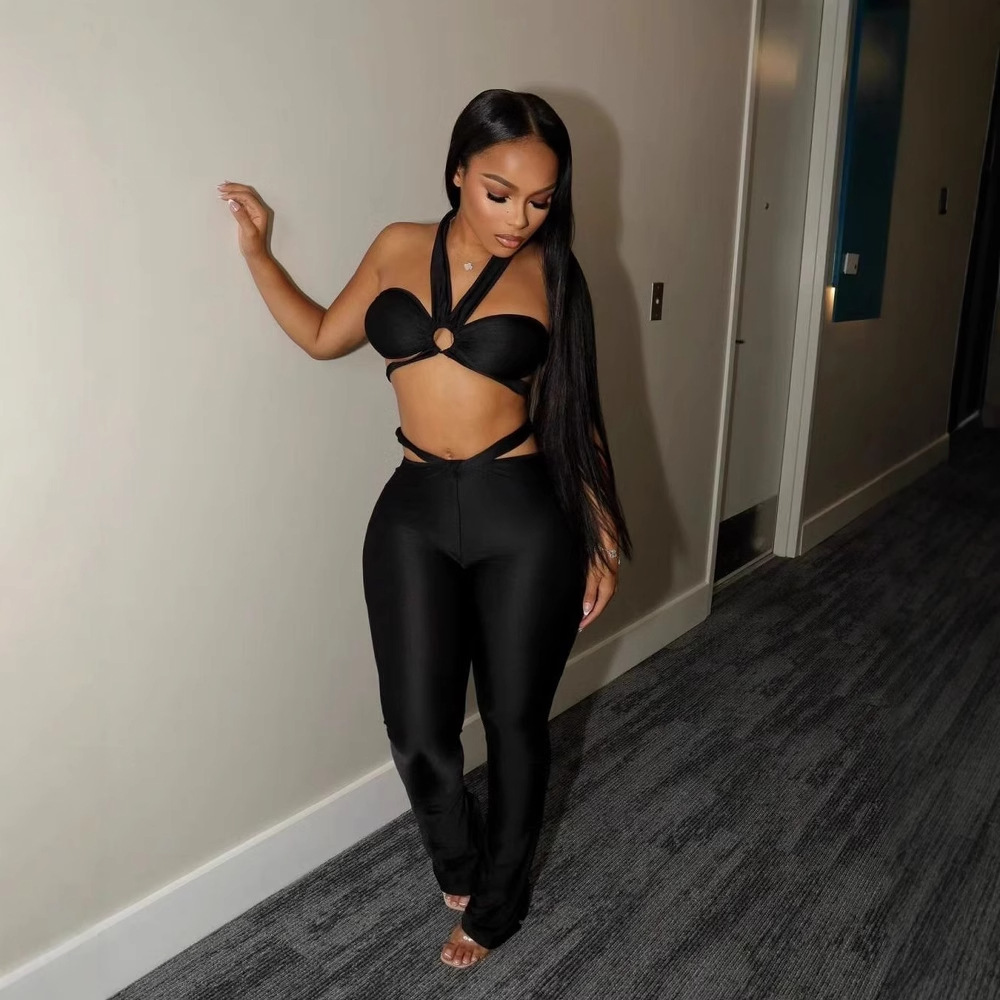 2025S Designer Women S Set New Fashion Party Solid Color Slimming Sexy Short Style Strapless Strap Top Pants Set