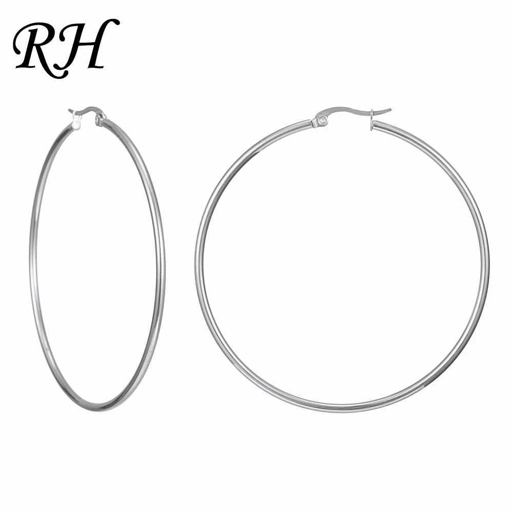 1 Pair 10-70mm Big Smooth Circle Stainless Steel Earrings Fashion Women Girl Trendy Large Hoop Earrings Jewlry Z250408