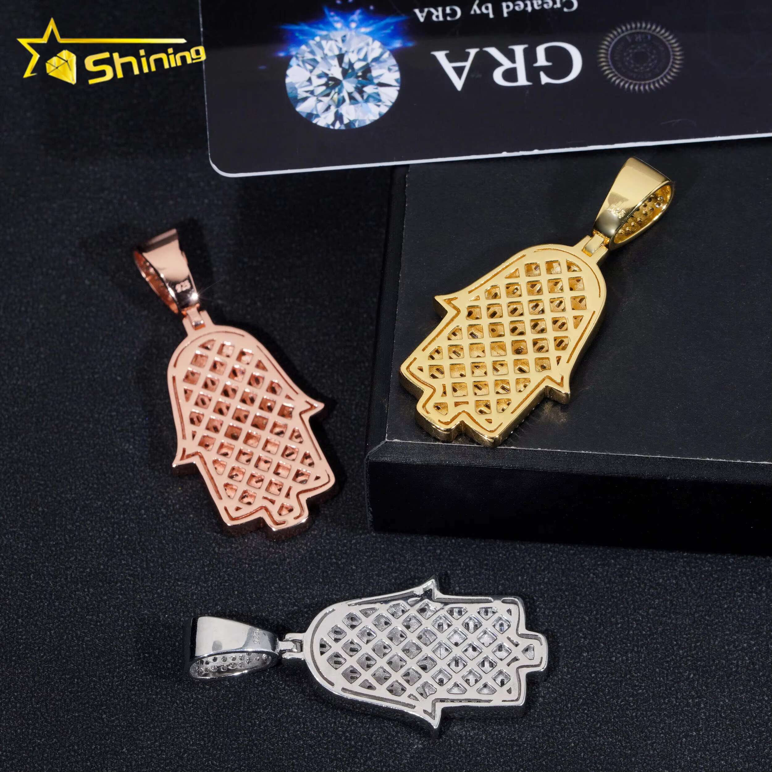 RTS Pass Diamond Tester Hip Hop Jewelry 925 Sterling Silver Gold Plated Iced Out VVS Baguette Custom Moissanite Pendant Hamsa