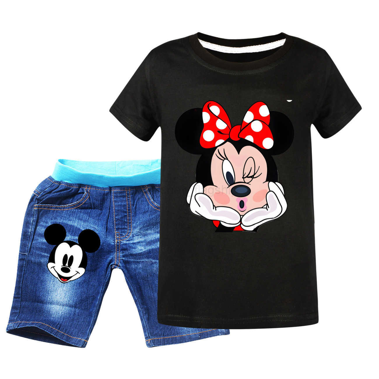 Disney Mickey Boys and Girls Summer T-shirt Shorts Set Cowboy Set 4055XJ250409