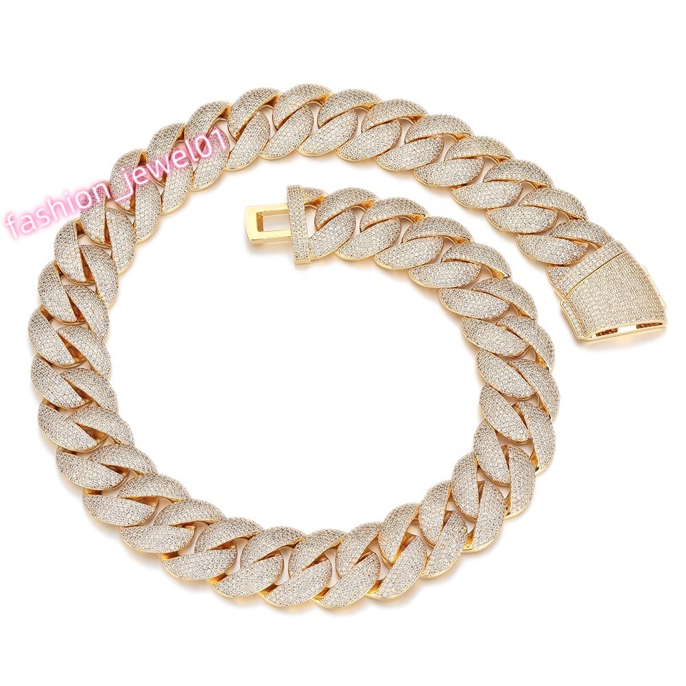 21mm 6 Rows Hip Hop Iced Out CZ Zircon Collar De Candena Cubana Eslabones Cubano Necklace Miami Cuban Link Chain for Men Women