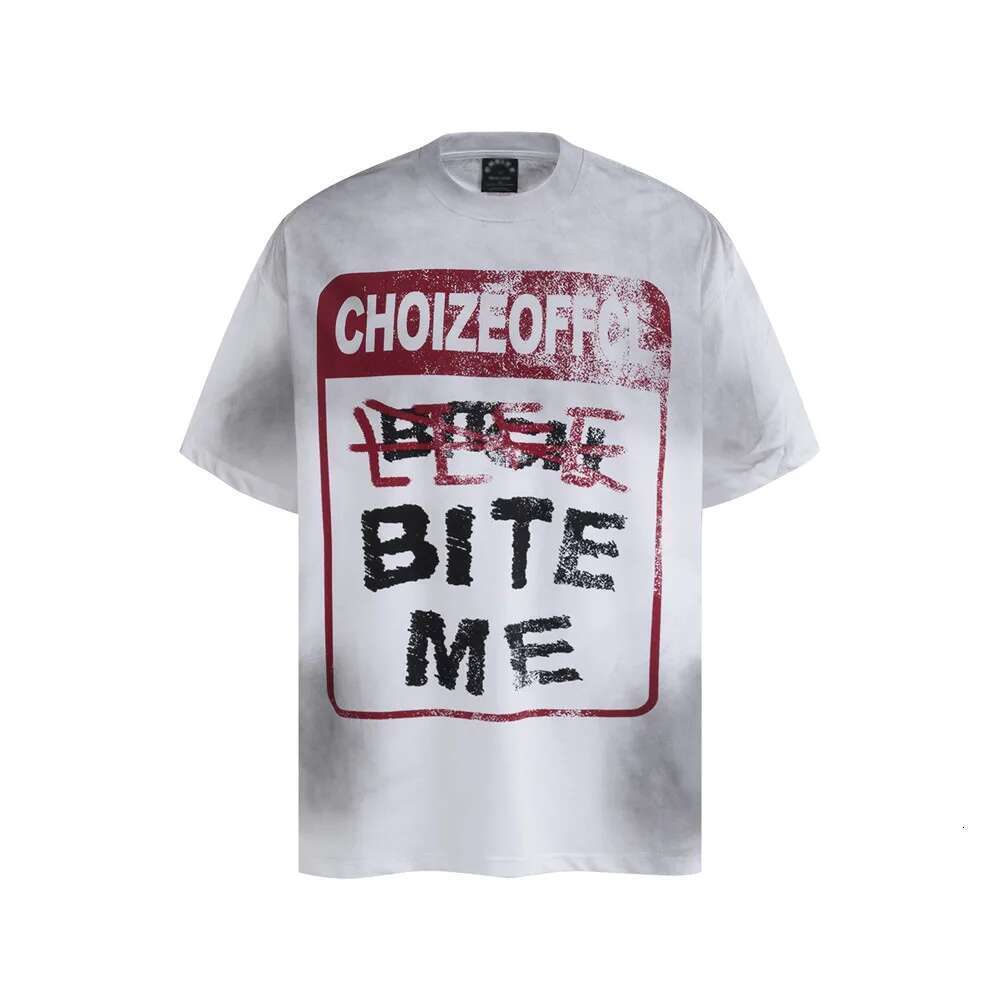 Washed Distressed Print Short Sleeve T-Shirt Mens Letter Graffiti Summer High Street Loose Crew Neck Half-Sleeve Cotton Tee Men