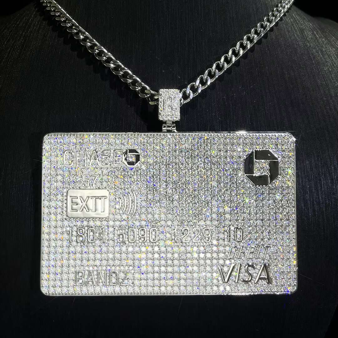 Popular Credit Card Hip Hop Pendent Pass Tester VVS Moissanite Diamond Ice Out 925 Silver Solid 10K 14K 18K Pendant