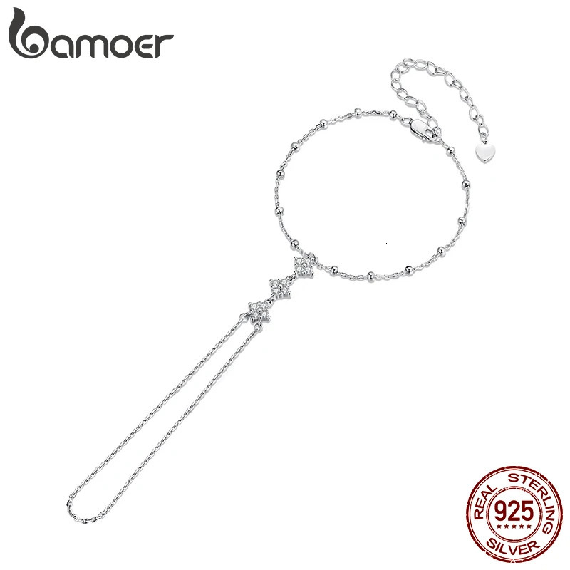 925 Sterling Silver Hand Chains Bracelet for Women Dainty Four-leaf Clover CZ Bracelet and Ring Chain Body Jewelry 250408