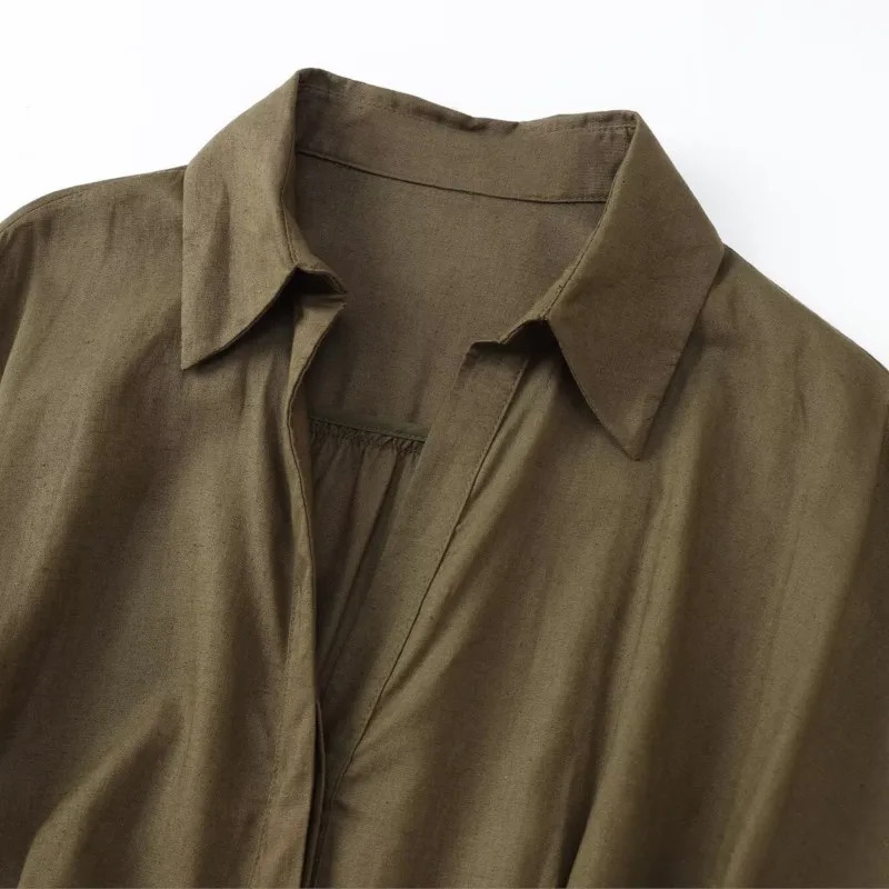 Midi shirt style womens summer two choices sexy slim fit linen blend casual button waist belt long skirt 250409